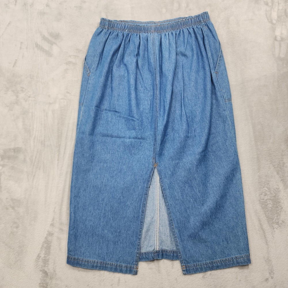 Vintage Sport Timer Skirt Womens 14 Blue Denim Maxi Pull On Drawstring Pockets - Picture 3 of 9